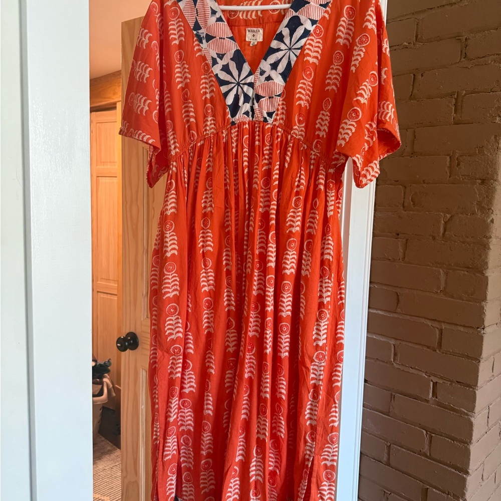 Orange Maxi Dress with White Patterns